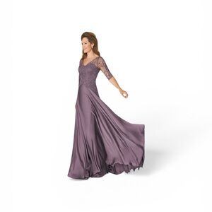 Jade Mauve Lace-Accented Maxi Gown